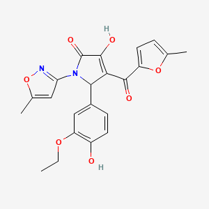 molecular formula C22H20N2O7 B11131172 (4E)-5-(3-ethoxy-4-hydroxyphenyl)-4-[hydroxy(5-methylfuran-2-yl)methylidene]-1-(5-methyl-1,2-oxazol-3-yl)pyrrolidine-2,3-dione CAS No. 4873-79-4