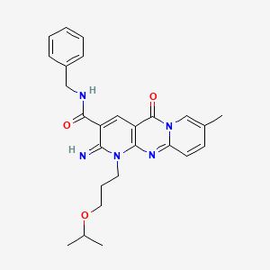 molecular formula C26H29N5O3 B11131295 N-benzyl-6-imino-13-methyl-2-oxo-7-[3-(propan-2-yloxy)propyl]-1,7,9-triazatricyclo[8.4.0.0^{3,8}]tetradeca-3(8),4,9,11,13-pentaene-5-carboxamide 