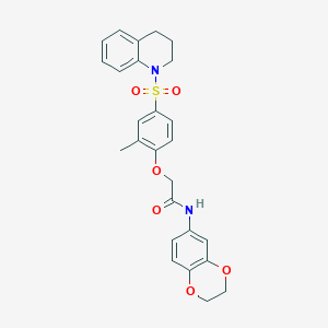 molecular formula C26H26N2O6S B11131355 N-(2,3-dihydro-1,4-benzodioxin-6-yl)-2-[4-(3,4-dihydroquinolin-1(2H)-ylsulfonyl)-2-methylphenoxy]acetamide 