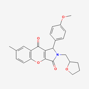 molecular formula C24H23NO5 B11131423 1-(4-Methoxyphenyl)-7-methyl-2-(tetrahydrofuran-2-ylmethyl)-1,2-dihydrochromeno[2,3-c]pyrrole-3,9-dione 