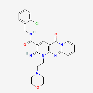 molecular formula C25H25ClN6O3 B11131556 N-[(2-chlorophenyl)methyl]-6-imino-7-(2-morpholin-4-ylethyl)-2-oxo-1,7,9-triazatricyclo[8.4.0.03,8]tetradeca-3(8),4,9,11,13-pentaene-5-carboxamide 