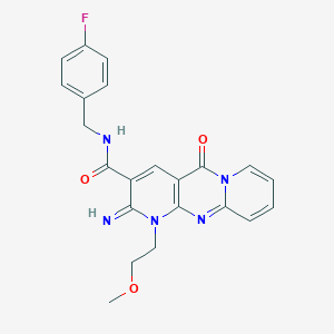 molecular formula C22H20FN5O3 B11131578 N-[(4-fluorophenyl)methyl]-6-imino-7-(2-methoxyethyl)-2-oxo-1,7,9-triazatricyclo[8.4.0.0^{3,8}]tetradeca-3(8),4,9,11,13-pentaene-5-carboxamide 