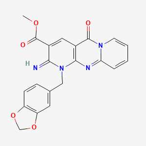 molecular formula C21H16N4O5 B11131947 methyl 7-[(2H-1,3-benzodioxol-5-yl)methyl]-6-imino-2-oxo-1,7,9-triazatricyclo[8.4.0.0^{3,8}]tetradeca-3(8),4,9,11,13-pentaene-5-carboxylate 