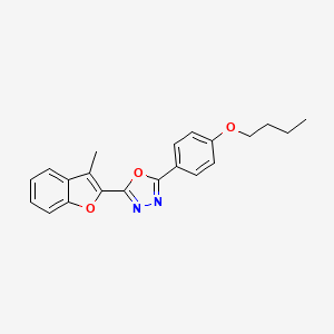 molecular formula C21H20N2O3 B11131956 2-(4-Butoxyphenyl)-5-(3-methyl-1-benzofuran-2-yl)-1,3,4-oxadiazole 