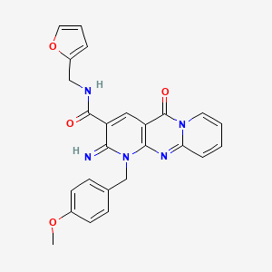 molecular formula C25H21N5O4 B11131958 N-[(furan-2-yl)methyl]-6-imino-7-[(4-methoxyphenyl)methyl]-2-oxo-1,7,9-triazatricyclo[8.4.0.0^{3,8}]tetradeca-3(8),4,9,11,13-pentaene-5-carboxamide 