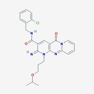 molecular formula C25H26ClN5O3 B11132022 N-[(2-chlorophenyl)methyl]-6-imino-2-oxo-7-(3-propan-2-yloxypropyl)-1,7,9-triazatricyclo[8.4.0.03,8]tetradeca-3(8),4,9,11,13-pentaene-5-carboxamide 