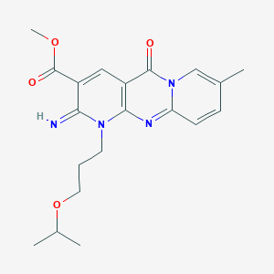 molecular formula C20H24N4O4 B11132127 Methyl 6-imino-13-methyl-2-oxo-7-[3-(propan-2-yloxy)propyl]-1,7,9-triazatricyclo[8.4.0.0^{3,8}]tetradeca-3(8),4,9,11,13-pentaene-5-carboxylate 
