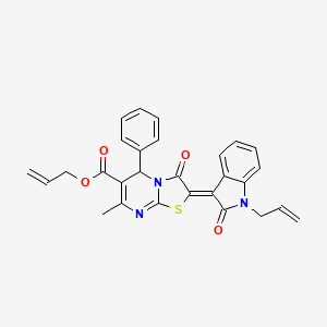 molecular formula C28H23N3O4S B11132194 prop-2-en-1-yl (2Z)-7-methyl-3-oxo-2-[2-oxo-1-(prop-2-en-1-yl)-1,2-dihydro-3H-indol-3-ylidene]-5-phenyl-2,3-dihydro-5H-[1,3]thiazolo[3,2-a]pyrimidine-6-carboxylate 