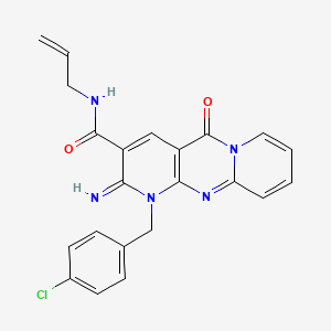 molecular formula C22H18ClN5O2 B11132294 7-[(4-chlorophenyl)methyl]-6-imino-2-oxo-N-prop-2-enyl-1,7,9-triazatricyclo[8.4.0.03,8]tetradeca-3(8),4,9,11,13-pentaene-5-carboxamide 