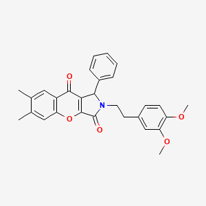 molecular formula C29H27NO5 B11132335 2-[2-(3,4-Dimethoxyphenyl)ethyl]-6,7-dimethyl-1-phenyl-1,2-dihydrochromeno[2,3-c]pyrrole-3,9-dione 