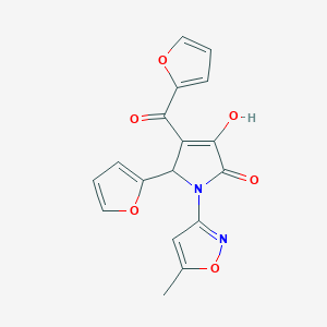 molecular formula C17H12N2O6 B11132584 5-(furan-2-yl)-4-(furan-2-ylcarbonyl)-3-hydroxy-1-(5-methyl-1,2-oxazol-3-yl)-1,5-dihydro-2H-pyrrol-2-one 