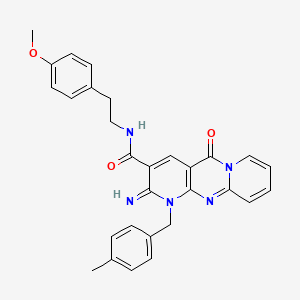 molecular formula C29H27N5O3 B11132593 6-imino-N-[2-(4-methoxyphenyl)ethyl]-7-[(4-methylphenyl)methyl]-2-oxo-1,7,9-triazatricyclo[8.4.0.03,8]tetradeca-3(8),4,9,11,13-pentaene-5-carboxamide 
