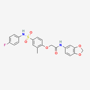 molecular formula C22H19FN2O6S B11132716 N-(1,3-benzodioxol-5-yl)-2-{4-[(4-fluorophenyl)sulfamoyl]-2-methylphenoxy}acetamide 