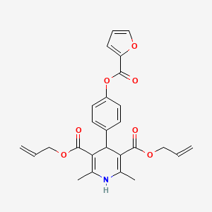 molecular formula C26H25NO7 B11132813 Diprop-2-en-1-yl 4-{4-[(furan-2-ylcarbonyl)oxy]phenyl}-2,6-dimethyl-1,4-dihydropyridine-3,5-dicarboxylate 