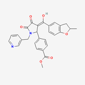 molecular formula C28H24N2O6 B11133025 methyl 4-[4-hydroxy-3-(2-methyl-2,3-dihydro-1-benzofuran-5-carbonyl)-5-oxo-1-[(pyridin-3-yl)methyl]-2,5-dihydro-1H-pyrrol-2-yl]benzoate 
