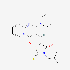 molecular formula C23H30N4O2S2 B11133297 2-(dipropylamino)-9-methyl-3-{(Z)-[3-(2-methylpropyl)-4-oxo-2-thioxo-1,3-thiazolidin-5-ylidene]methyl}-4H-pyrido[1,2-a]pyrimidin-4-one 