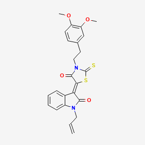 molecular formula C24H22N2O4S2 B11133495 (3Z)-1-Allyl-3-{3-[2-(3,4-dimethoxyphenyl)ethyl]-4-oxo-2-thioxo-1,3-thiazolidin-5-ylidene}-1,3-dihydro-2H-indol-2-one 