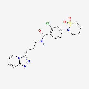 molecular formula C20H22ClN5O3S B11133984 2-chloro-4-(1,1-dioxido-1,2-thiazinan-2-yl)-N-[3-([1,2,4]triazolo[4,3-a]pyridin-3-yl)propyl]benzamide 