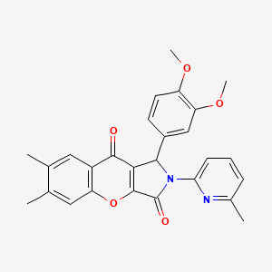 molecular formula C27H24N2O5 B11134126 1-(3,4-Dimethoxyphenyl)-6,7-dimethyl-2-(6-methylpyridin-2-yl)-1,2-dihydrochromeno[2,3-c]pyrrole-3,9-dione 