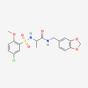 molecular formula C18H19ClN2O6S B11134538 N-Benzo[1,3]dioxol-5-ylmethyl-2-(5-chloro-2-methoxy-benzenesulfonylamino)-propionamide 