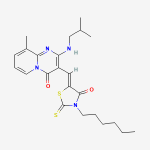 molecular formula C23H30N4O2S2 B11134601 3-[(Z)-(3-hexyl-4-oxo-2-thioxo-1,3-thiazolidin-5-ylidene)methyl]-9-methyl-2-[(2-methylpropyl)amino]-4H-pyrido[1,2-a]pyrimidin-4-one 