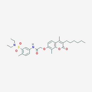 molecular formula C30H40N2O6S B11134629 N-[3-(diethylsulfamoyl)-4-methylphenyl]-2-[(3-hexyl-4,8-dimethyl-2-oxo-2H-chromen-7-yl)oxy]acetamide 