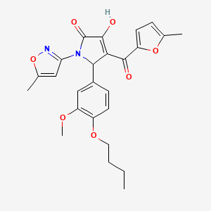 molecular formula C25H26N2O7 B11135199 (4E)-5-(4-butoxy-3-methoxyphenyl)-4-[hydroxy(5-methylfuran-2-yl)methylidene]-1-(5-methyl-1,2-oxazol-3-yl)pyrrolidine-2,3-dione 
