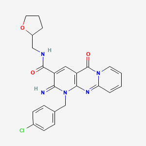 molecular formula C24H22ClN5O3 B11135867 7-[(4-chlorophenyl)methyl]-6-imino-2-oxo-N-[(oxolan-2-yl)methyl]-1,7,9-triazatricyclo[8.4.0.0^{3,8}]tetradeca-3(8),4,9,11,13-pentaene-5-carboxamide 