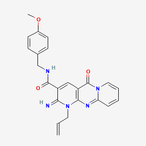 molecular formula C23H21N5O3 B11136061 6-imino-N-[(4-methoxyphenyl)methyl]-2-oxo-7-prop-2-enyl-1,7,9-triazatricyclo[8.4.0.03,8]tetradeca-3(8),4,9,11,13-pentaene-5-carboxamide 