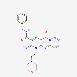 molecular formula C27H30N6O3 B11136213 6-imino-11-methyl-N-[(4-methylphenyl)methyl]-7-(2-morpholin-4-ylethyl)-2-oxo-1,7,9-triazatricyclo[8.4.0.03,8]tetradeca-3(8),4,9,11,13-pentaene-5-carboxamide 