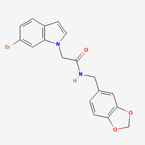 molecular formula C18H15BrN2O3 B11136841 N-(1,3-benzodioxol-5-ylmethyl)-2-(6-bromo-1H-indol-1-yl)acetamide 