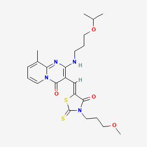 molecular formula C23H30N4O4S2 B11136918 3-{(Z)-[3-(3-methoxypropyl)-4-oxo-2-thioxo-1,3-thiazolidin-5-ylidene]methyl}-9-methyl-2-{[3-(propan-2-yloxy)propyl]amino}-4H-pyrido[1,2-a]pyrimidin-4-one 