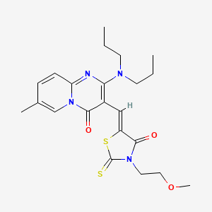 molecular formula C22H28N4O3S2 B11136945 2-(dipropylamino)-3-{(Z)-[3-(2-methoxyethyl)-4-oxo-2-thioxo-1,3-thiazolidin-5-ylidene]methyl}-7-methyl-4H-pyrido[1,2-a]pyrimidin-4-one 