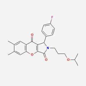 molecular formula C25H26FNO4 B11137219 1-(4-Fluorophenyl)-6,7-dimethyl-2-[3-(propan-2-yloxy)propyl]-1,2-dihydrochromeno[2,3-c]pyrrole-3,9-dione 