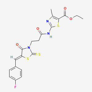 molecular formula C20H18FN3O4S3 B11137409 ethyl 2-({3-[(5Z)-5-(4-fluorobenzylidene)-4-oxo-2-thioxo-1,3-thiazolidin-3-yl]propanoyl}amino)-4-methyl-1,3-thiazole-5-carboxylate 