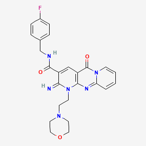 molecular formula C25H25FN6O3 B11137615 N-[(4-fluorophenyl)methyl]-6-imino-7-[2-(morpholin-4-yl)ethyl]-2-oxo-1,7,9-triazatricyclo[8.4.0.0^{3,8}]tetradeca-3(8),4,9,11,13-pentaene-5-carboxamide 