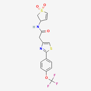 molecular formula C16H13F3N2O4S2 B11137818 N-(1,1-dioxido-2,3-dihydrothiophen-3-yl)-2-{2-[4-(trifluoromethoxy)phenyl]-1,3-thiazol-4-yl}acetamide 