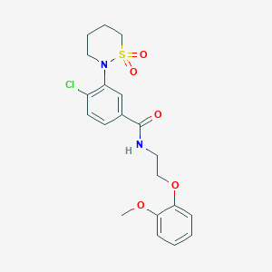 molecular formula C20H23ClN2O5S B11138067 4-chloro-3-(1,1-dioxido-1,2-thiazinan-2-yl)-N-[2-(2-methoxyphenoxy)ethyl]benzamide 