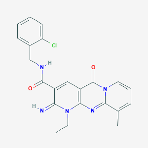 molecular formula C22H20ClN5O2 B11138809 N-[(2-chlorophenyl)methyl]-7-ethyl-6-imino-11-methyl-2-oxo-1,7,9-triazatricyclo[8.4.0.03,8]tetradeca-3(8),4,9,11,13-pentaene-5-carboxamide 