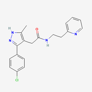molecular formula C19H19ClN4O B11138828 2-[5-(4-chlorophenyl)-3-methyl-1H-pyrazol-4-yl]-N-[2-(pyridin-2-yl)ethyl]acetamide 