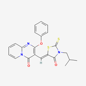 molecular formula C22H19N3O3S2 B11139340 3-{(Z)-[3-(2-methylpropyl)-4-oxo-2-thioxo-1,3-thiazolidin-5-ylidene]methyl}-2-phenoxy-4H-pyrido[1,2-a]pyrimidin-4-one 