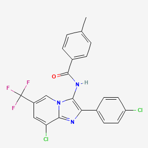 molecular formula C22H14Cl2F3N3O B11139739 N-[8-chloro-2-(4-chlorophenyl)-6-(trifluoromethyl)imidazo[1,2-a]pyridin-3-yl]-4-methylbenzamide 