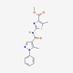 molecular formula C17H16N4O3S B11139979 methyl 5-methyl-2-{[(5-methyl-1-phenyl-1H-pyrazol-4-yl)carbonyl]amino}-1,3-thiazole-4-carboxylate 