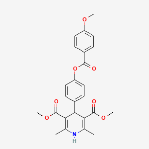 molecular formula C25H25NO7 B11140026 Dimethyl 4-{4-[(4-methoxybenzoyl)oxy]phenyl}-2,6-dimethyl-1,4-dihydro-3,5-pyridinedicarboxylate 