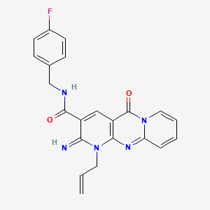 molecular formula C22H18FN5O2 B11140255 N-[(4-fluorophenyl)methyl]-6-imino-2-oxo-7-(prop-2-en-1-yl)-1,7,9-triazatricyclo[8.4.0.0^{3,8}]tetradeca-3(8),4,9,11,13-pentaene-5-carboxamide 
