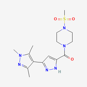 molecular formula C15H22N6O3S B11140991 1',3',5'-trimethyl-5-{[4-(methylsulfonyl)piperazin-1-yl]carbonyl}-1'{H},2{H}-3,4'-bipyrazole 