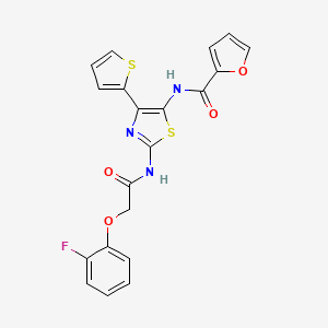 molecular formula C20H14FN3O4S2 B11141009 N-[2-{[(2-fluorophenoxy)acetyl]amino}-4-(thiophen-2-yl)-1,3-thiazol-5-yl]furan-2-carboxamide 