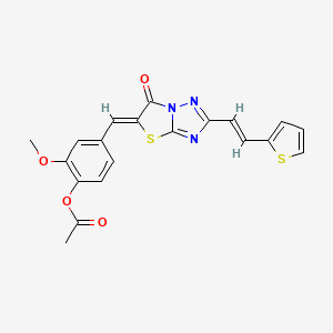 molecular formula C20H15N3O4S2 B11141028 2-methoxy-4-[(Z)-{6-oxo-2-[(E)-2-(thiophen-2-yl)ethenyl][1,3]thiazolo[3,2-b][1,2,4]triazol-5(6H)-ylidene}methyl]phenyl acetate 