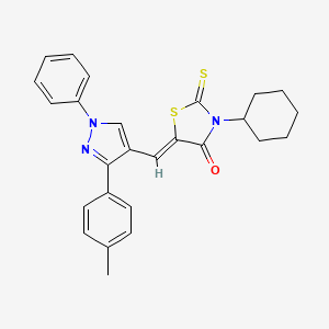 molecular formula C26H25N3OS2 B11141051 (5Z)-3-cyclohexyl-5-{[3-(4-methylphenyl)-1-phenyl-1H-pyrazol-4-yl]methylidene}-2-thioxo-1,3-thiazolidin-4-one 