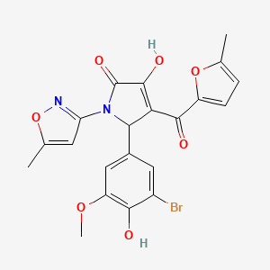 molecular formula C21H17BrN2O7 B11141075 5-(3-bromo-4-hydroxy-5-methoxyphenyl)-3-hydroxy-4-[(5-methylfuran-2-yl)carbonyl]-1-(5-methyl-1,2-oxazol-3-yl)-1,5-dihydro-2H-pyrrol-2-one 